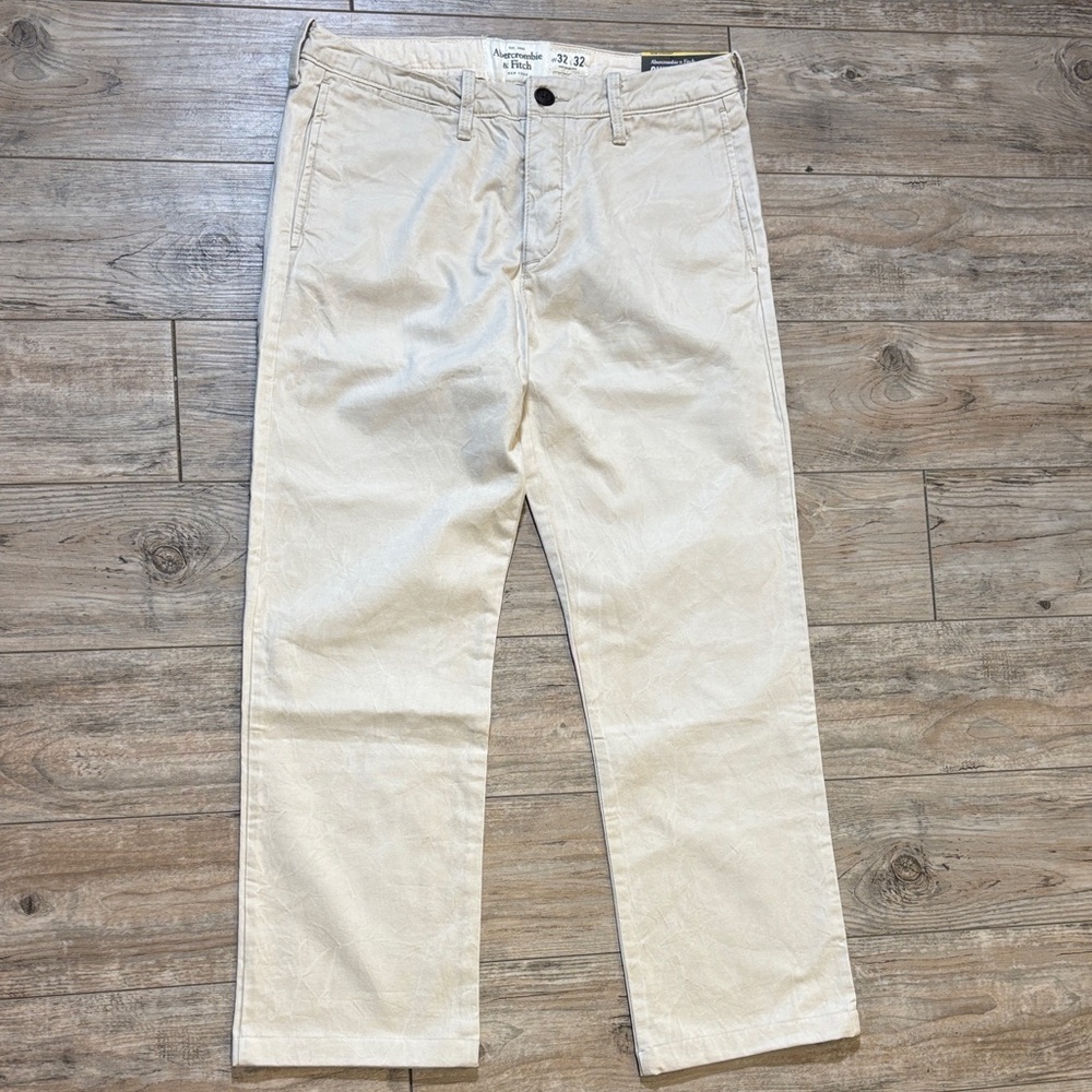 Abercrombie & Fitch Men's Light Tan Chinos Slim Straight 32 X 32 100% Cotton